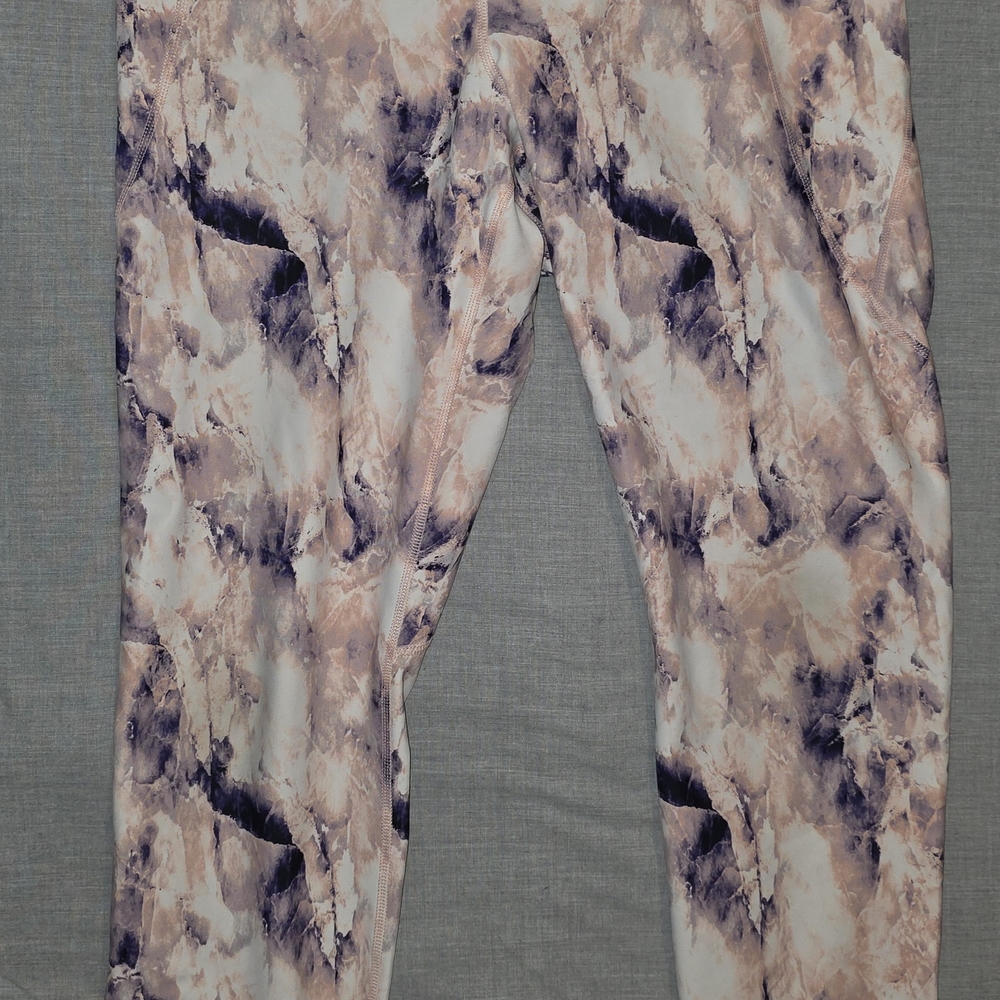 Old Navy Cream, Dark Purple And Light Peach Leggings Abstract/marbled Pattern